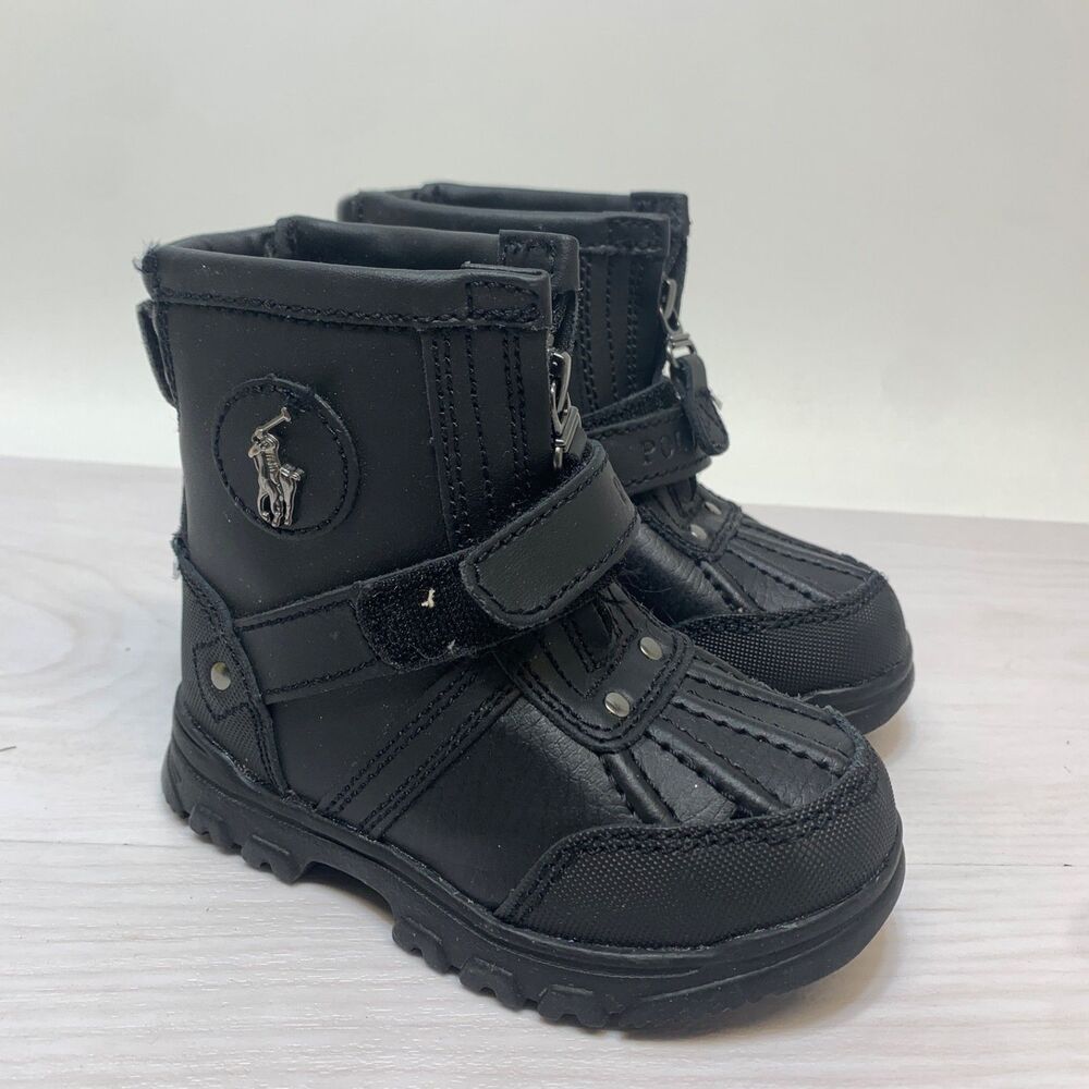 Polo Ralph Lauren‎ Conquered Hi Infant Baby Boots Size 7 Leather Black Unisex